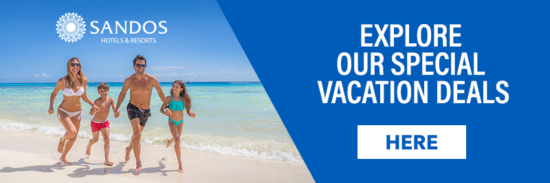 banner promoting sandos vacation deals